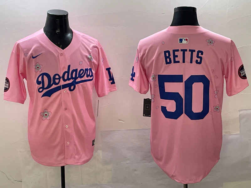Men's Los Angeles Dodgers Mookie Betts #50 Pink Alternate Replica Player Jersey