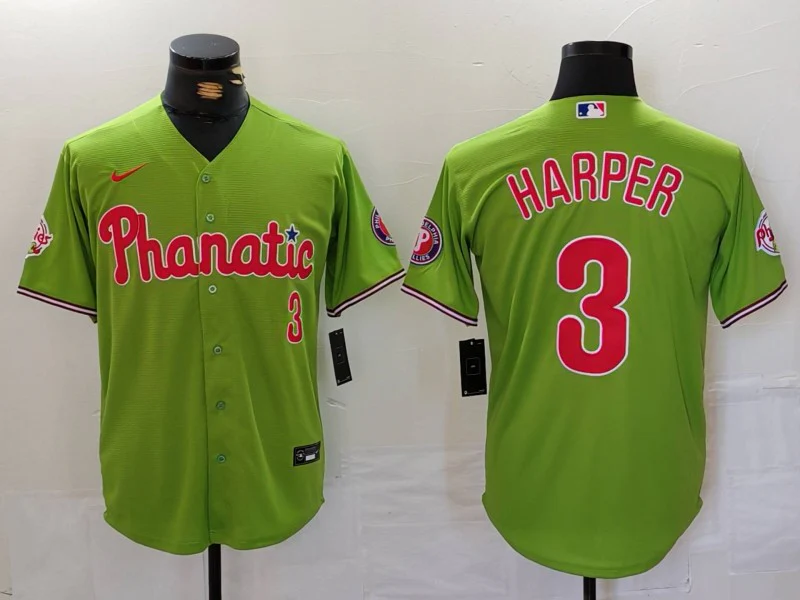 Men's Philadelphia Phillies Bryce Harper #3 Green Replica Player Name Jersey