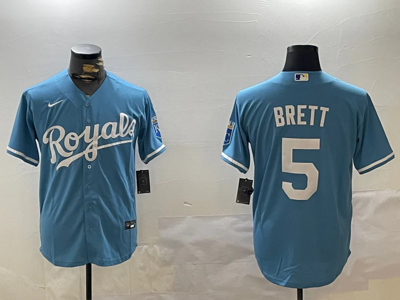 Men's Kansas City Royals George Brett #5 Light Blue Replica Player Jersey