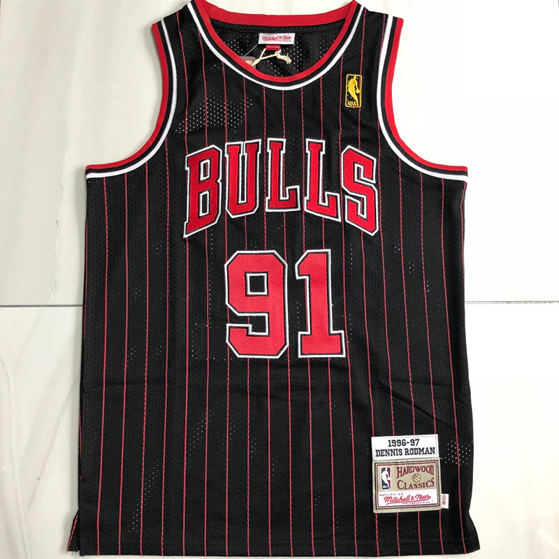 Chicago Bulls Dennis Rodman 91 Black Thorwback Jersey