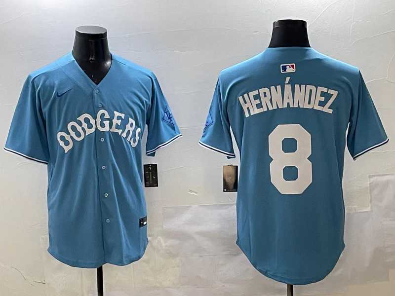 Men's Los Angeles Dodgers Enrique Hernandez #8 Light Blue Limited Player Jersey