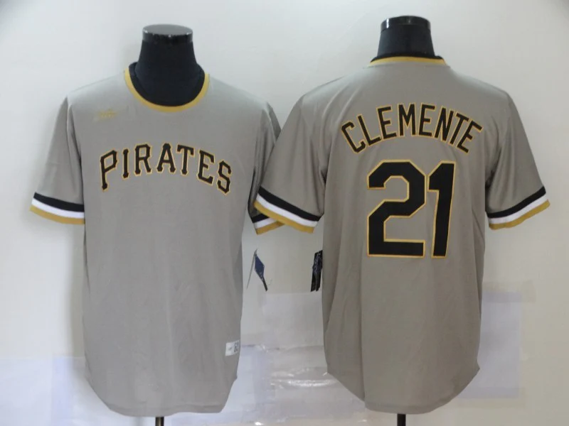 Men's Pittsburgh Pirates Roberto Clemente #21 Gray Road Cooperstown Collection Player Jersey