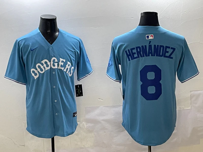 Men's Los Angeles Dodgers Enrique Hernandez #8 Light Blue Replica Player Jersey