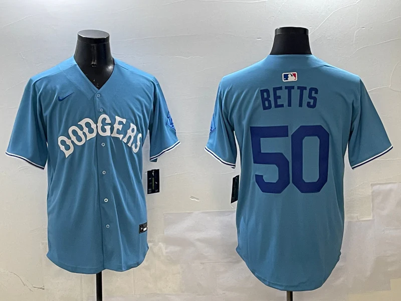 Men's Los Angeles Dodgers Mookie Betts #50 Light Blue Replica Player Jersey