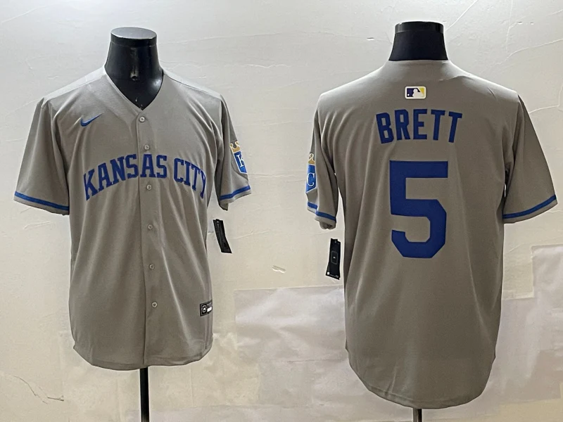 Men's Kansas City Royals George Brett #5 Gray Limited Player Jersey