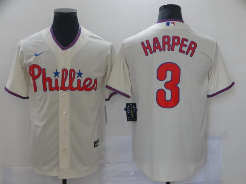 Men's Philadelphia Phillies Bryce Harper #3 Beige Replica Baseball Jersey
