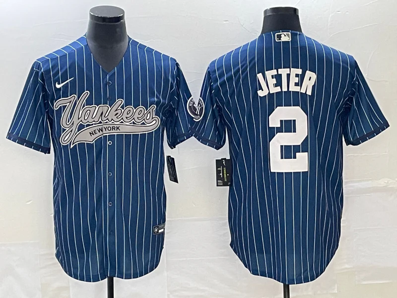Men's New York Yankees Derek Jeter #2 Blue Player Jersey Joint Edition