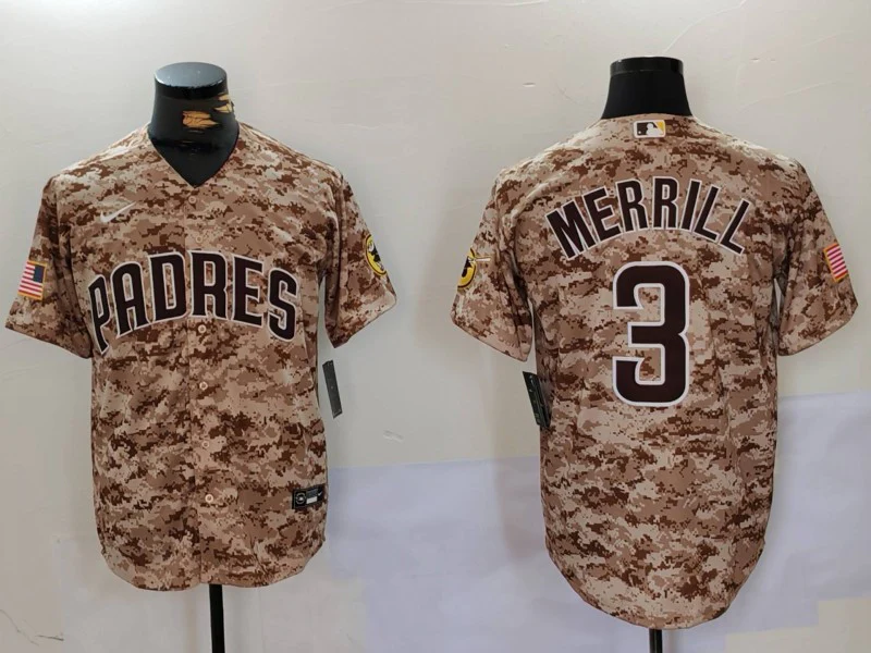 Men's San Diego Padres Jackson Merrill #3 Camo USMC Alternate Replica Player Jersey