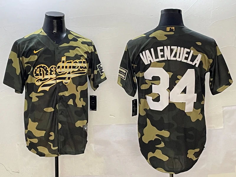 Men's Los Angeles Dodgers Fernando Valenzuela #34 Camouflage Game Jersey