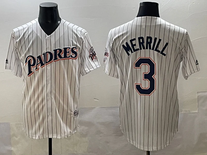 Men's San Diego Padres Jackson Merrill #3 White Game Player Jersey