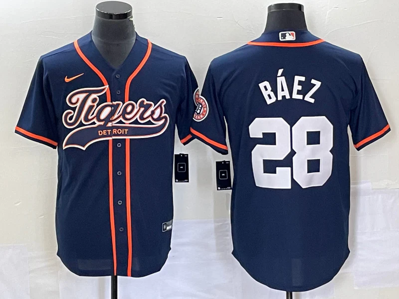 Men's Detroit Tigers Javier Baez #28 Navy Replica Player Jersey Joint Edition
