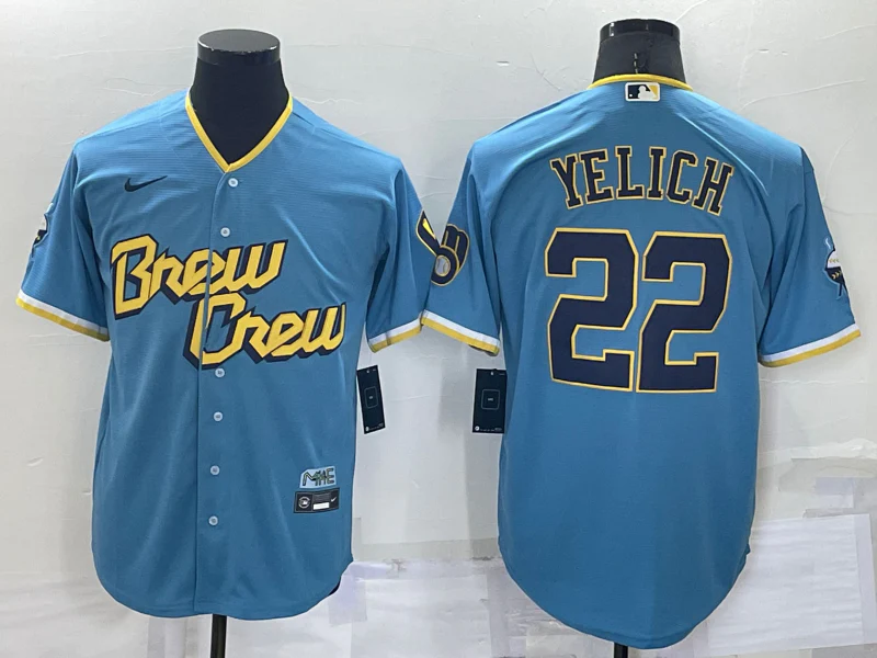 Men's Milwaukee Brewers Christian Yelich #22 Blue Stitched Jersey