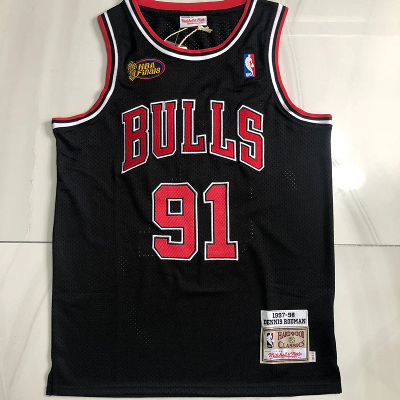 Chicago Bulls Dennis Rodman 91 Black Thorwback Jersey